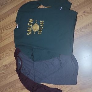 2 Mens M long-sleeved shirt lot Champion American Eagle Salem college Green gray